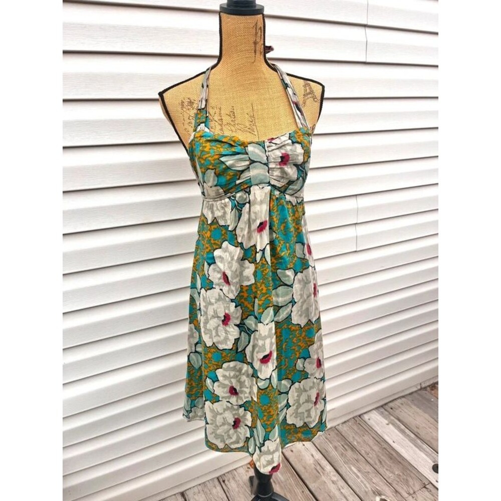 The Limited Floral Halter Midi Sundress Teal Cream Size 8